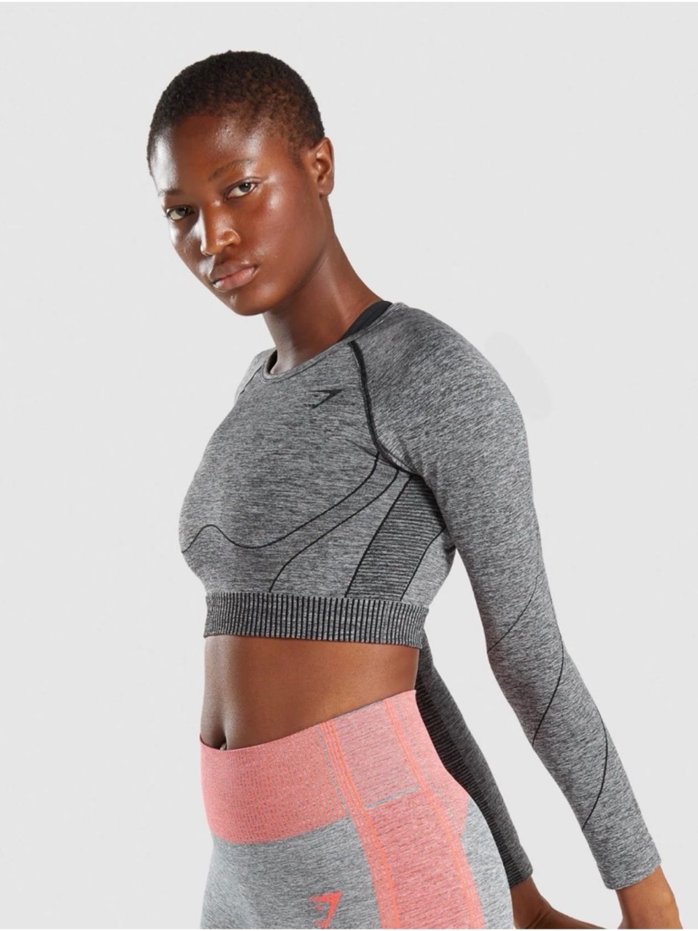 Gym Shark Seamless Grey Cropped Long-Sleeve Workout Top